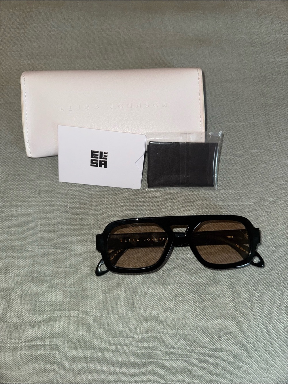 Elisa Johnson Black Rectangle Sunglasses